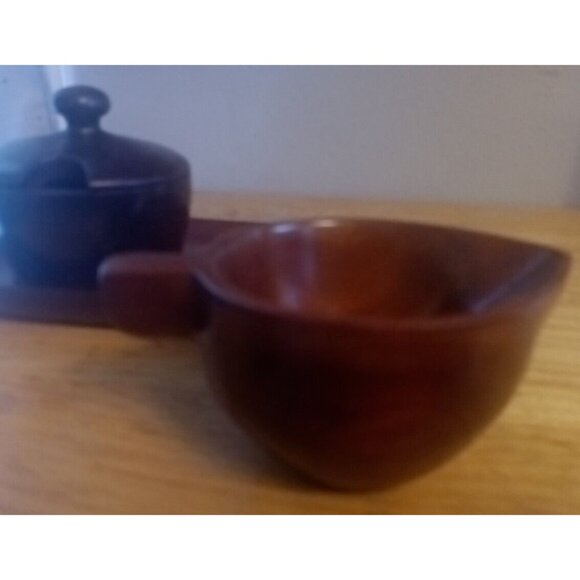Wooden Cream Sugar Set with Tray Mahogany Hand Made Haiti NO SPOON - Picture 4 of 4